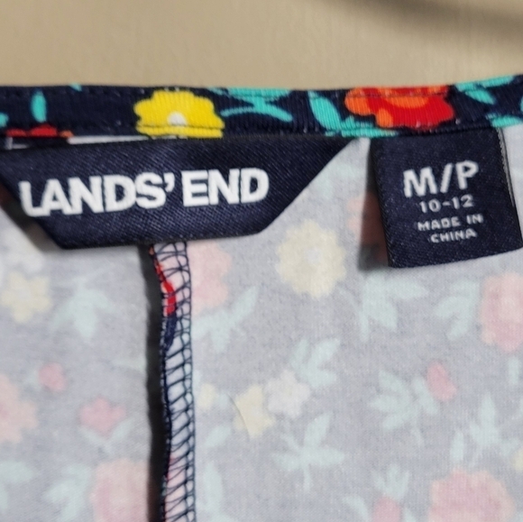 Lands'end navy floral pocketed empire waist round neck medium petite 10-12 dress - Picture 6 of 7